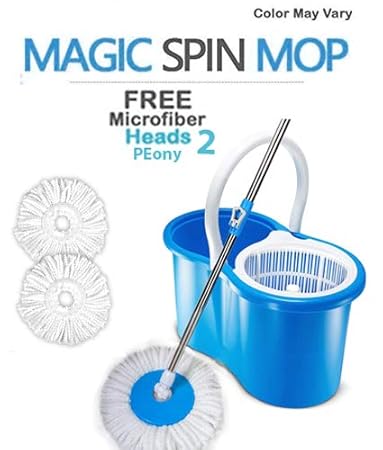 PEony Spin Bucket Double Drive Hand Pressure with 2 Micro Fiber Mop Head for Floor Cleaning with Soap Dispenser