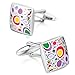 INBLUE Men's 2 PCS Rhodium Plated Enamel Cufflinks CZ Silver Tone Shirt Wedding Business 1 Pair Set