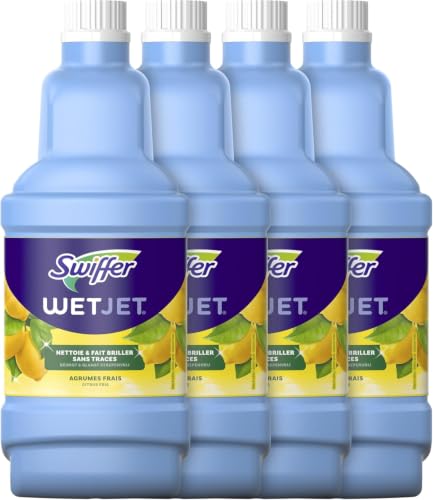 Swiffer WetJet Nettoyant Sol pour Balai Spray, Grand Format 5L (1.25L x4), Parfum Agrumes Frais, Solution Multi-Surfaces, Élimine la Saleté Sans Traces ni Résidus, Pour Tous Types de Sols