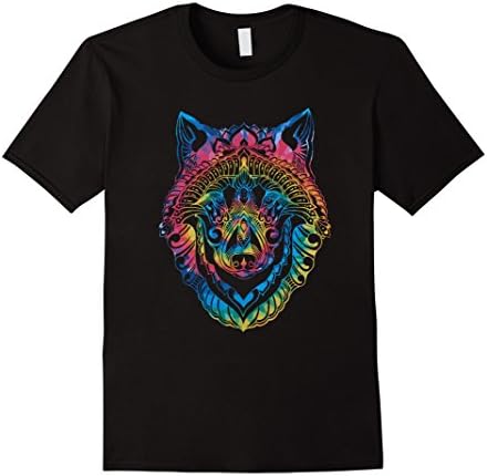 Mens TIE DYE WOLF ETHNIC TRIBAL T SHIRT Small Black