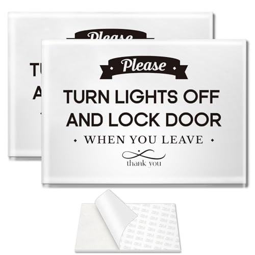 Please Turn Lights Off and Lock Door Sign, Acrylic, 5x3.5 Inch, Black and White, with Self-adhesive Tapes, 2 Pack at Amazon