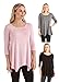 Free to Live 3 Pack Women's 3/4 Sleeve Loose Fit Square Hem Tunics (Black, Charcoal, Rose),XL