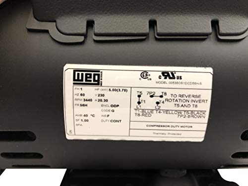 5 HP SPL Compressor Motor Electric 56 Frame Single Phase 3455 rpm, 5/8" Shaft - Thumbnail 6