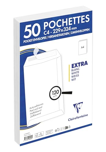 Clairefontaine 825050C - Conf. 50 buste C4 229x324 mm bianco 120g/m²