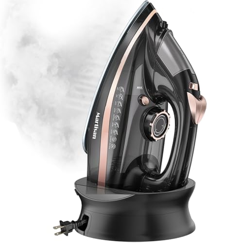 Martisan Cordless Iron for Clothes, 1600W, Wireless, Rapid Heating, Retractable Cord, Power Charging Base, Ceramic Soleplate, Auto-off, Anti-calc, Anti-drip, Self Clean