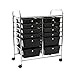 Finnhomy 12-Drawer Plastic Portable Mobile Organizer, Multi-Purpose Utility Double Rolling Storage Cart, Bright Chrome Metal Frame and Smoke Drawer Studio Trolley