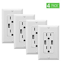 SZICT USB Outlet Receptacle, 4 Pack UL-Listed 4.2A TR Ultra-Fast USB Charging Receptacle 2 USB Ports Receptacle Charger, 15A Wall Receptacle Outlet with Wall Plate, White