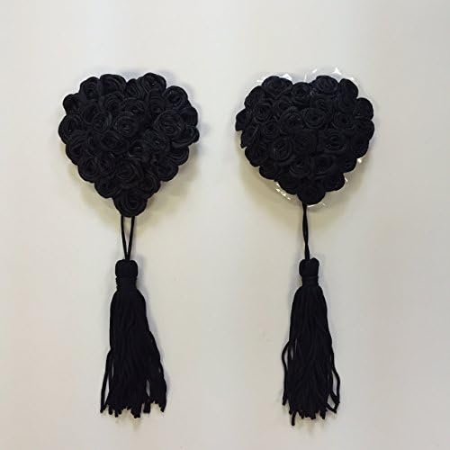 ILoveDirect Women's Sexy Nipple Cover Sequin Tassle (Black Rose Flower Heart w/ Tassle)