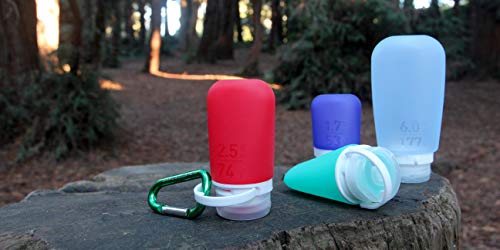 humangear Gotoob+ Silicone Travel Bottle with Locking Cap, 3-Pack, Medium (2.5oz), Clear/Red/Orange