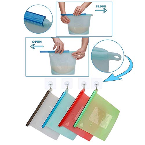 Reusable Silicone Food Storage Bag Airtight Zip Seal Bags fruits vegetables meats fish soups juice lunch sandwiches microwave steamer refrigerator freezer