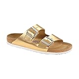 Birkenstock Women's Arizona Soft Footbed Sandal Gold Metallic Leather Size 38 N EU
