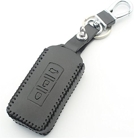 FLYBETTER Genuine Leather 3Button Key Fob Cover Keyless Entry Holder Remote Case for Mitsubishi Outlander Lancer Pajero ASX (Black)