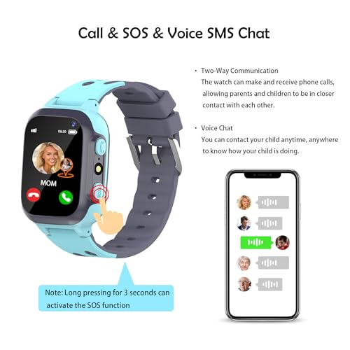 EUNICECG Smart Watch Boy Girl with GPS Locator Flashlight Voice Chat Phones Calls SOS Alarm Clock Classroom Model IP68 Waterproof Digital Smartwatch for Children Birthday Gifts