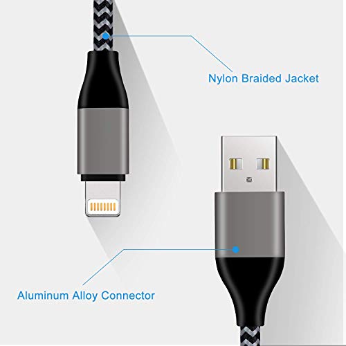 Phone Charger Cable, Lightning Cable Nylon Braided Charging Cord 4Pack 3FT 3FT 6FT 10FT Compatible Phone X 8 7 7 Plus 6 Plus 5 iPad and iPod Nano - Black