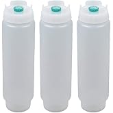 FIFO Squeeze Bottle Refillable 16 oz | Green Tip Small Valve Dispenser for Thin Condiments, Sauces, Batter and Dressing | Self Sealing No Drip No Hassle | (3 Pack)