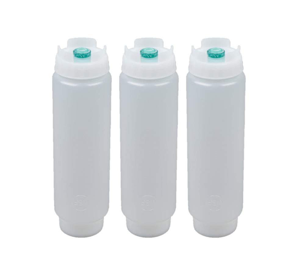 Photo 1 of FIFO Squeeze Bottle Refillable 16 oz | Green Tip Small Valve Dispenser for Thin Condiments, Sauces, Batter and Dressing | Self Sealing No Drip No Hassle | (3 Pack)