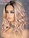 K'ryssma Bob Lace Front Wig Ombre 2 Tone Dark Roots to Light Orange Synthetic Wig Middle Part Wavy Short Wig Heat Resistant