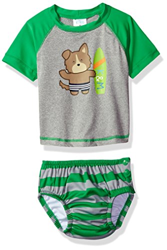 Kiko & Max Baby Boys Rashguard Diaper Cover Swim Set, Green Frog, M