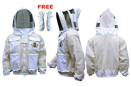 Bee Jacket 3 Layer Safety Unisex White Fabric Mesh Beekeeping Jacket Beekeeping Fencing Veil Protective Clothing Beekeeping Clothing Beekeeping Protective Clothing Ventilated Bee-XL