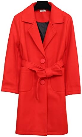Zanlice Women's Winter Lapel Single Breasted Long Wool Coat with Belt 1X Red