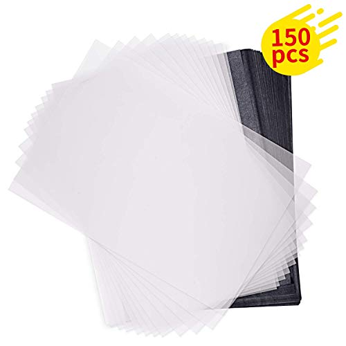 150 Sheets Carbon Paper Black Carbon Transfer and Carbon Graphite Paper (8.5 x 11.5 inch) Tracing Paper for Wood, Paper, Canvas and Other Art Surfaces (Black and White)