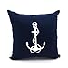 KainKain Anchor Pillow Cover, Nautical Sailing D¨¦cor, Navy Blue White Linen Cushion Couch Cover Embroidery, Beach House Cottage Decoration (20 inch x 20 inch)