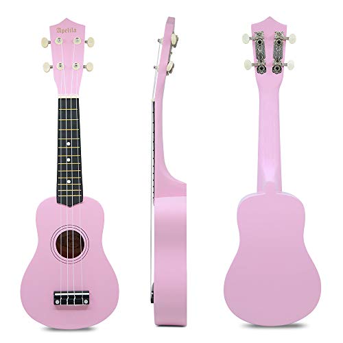 Apelila 21 inch Soprano Ukulele Acoustic Mini Guitar Musical Instrument with Bag, Pick, Strings, for Beginner, Kid, Starter, Amateur (21" Light Pink #2)