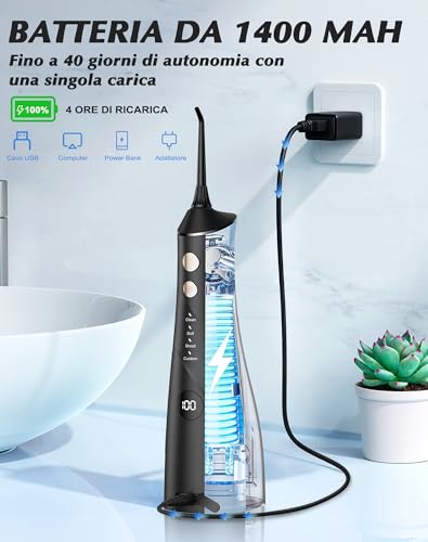 Dental Water Flosser 2025 Test Winner 5 Jet Nozzles and 4 Modes, Dental Hygiene and Interdental Cleaning, Oral Hygiene, Large Tank, IPX7 Waterproof for Home and Travel