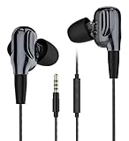 in Ear Earbuds with Mic,Noise Cancelling Headphones,Bass Dual Driver Earphones Volume Control Headsets Compatible for iOS,Android,Laptop with 3.5mm Jack (D5C, Black)