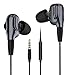 in Ear Earbuds with Mic,Noise Cancelling Headphones,Bass Dual Driver Earphones Volume Control Headsets Compatible for iOS,Android,Laptop with 3.5mm Jack (D5C, Black) primary
