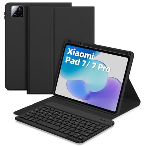 Bettdow für Xiaomi Pad 7 11.2" 2024 Tastatur Hülle, Deutsch QWERTZ Layout Abnehmbarer Tastatur, Hülle mit Stifthalter für Xiaomi Pad 7/ Pad 7 Pro 11.2 Zoll 2024, Schwarz