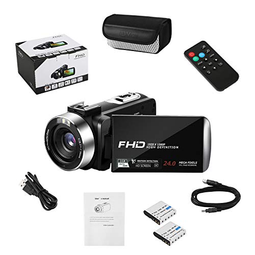 RICH AV-01 Video Camera Camcorder, UPSTONE Digital Vlog Camera for YouTube Full HD 1080P Camcorder 30FPS 24.0MP 16X Digital Zoom with 2 Batteries and Remote Control