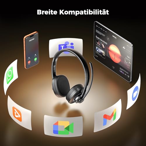 TECKNET V6.0 Bluetooth Headset with Microphone, Wireless Headset with AI Noise Cancelling Bluetooth Wireless Headphones PC On Ear with USB-C Receiver Office/Trucker/Call Centre - 50+ Hours Battery