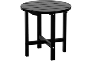 Costaelm Round Outdoor Side Tables, Adirondack Patio Tables for Outside, HDPE Patio End Table Weather Resistant, Balcony Table for Pool, Seaside, Backyard, Porch, Indoor Companion, Black