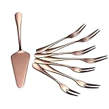 Buyer Star 1 Pcs Cake Shovel 7 Pcs Forks, Rose Gold 9-Inch Pie Cake Cheese Metal Cutter Server Slicer, Fruit Cake Salad Forks Set, 18/10 Stainless Steel