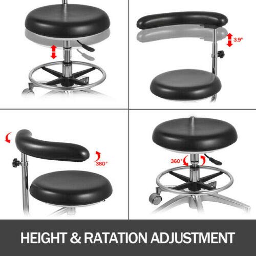 Aries Outlets Black Dental Assistant Stool 360° Rotation Armrest PU Leather Backrest Medical Office - Thumbnail 7