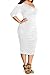 POSESHE Womens Plus Size Deep V Neck Wrap Ruched Waisted Bodycon Dress (Large, White)
