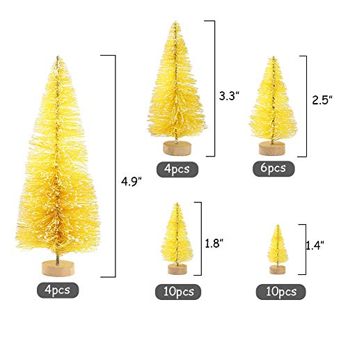 LoveInUSA 34Pcs Mini Sisal Snow Frost Trees, Bottle Brush Trees 5 Sizes Christmas DIY Decoration Home Table Top Decoration Diorama Tree Models Gold