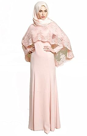 Emmani Women's Elegant Pink Mermaid Muslim Lace Evening Dresses