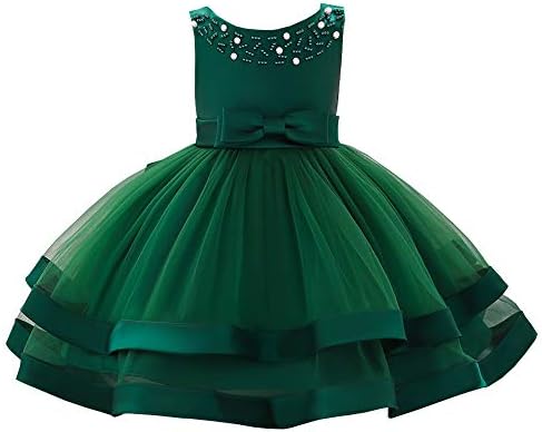 YFCH Baby Girls Lace Bowknot Wedding Birthday Party Princess Pearls Beading Dress Christening Baptism Gown