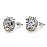 SHINY.U 925 Sterling Silver Iced out CZ Premium Diamond Cluster Zirconia Round Screw Back Circle Stud Earrings for Men Hip Hop Jewelry