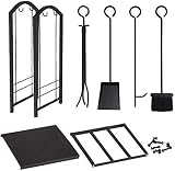 Elex Wrought Iron Firewood Rack 12x16x29.2in with 4 Tools, Black Steel view 3