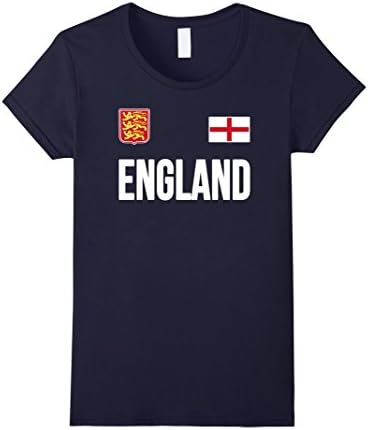 Womens ENGLAND T-shirt English Flag Tee Retro Soccer Jersey Style Medium Navy