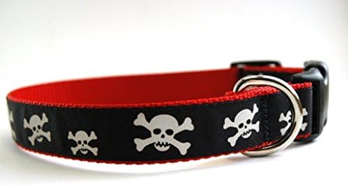 Handmade Dog Collar- Skulls and Crossbones on Red