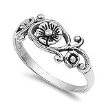 VE-01008 Sterling Silver Antique Filigree Flower Band Ring (7)