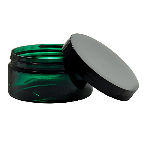 Green PET Plastic (BPA Free) Refillable Low Profile Jar - 8 oz (6 Pack) + Spatulas and Labels