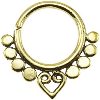 Brass Beads and Heart Design 18G Septum Ring - 7mm (0.3") Inner Hoop with Adjustable Opening
