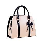 Catkit Vintage OL Style Womens Bowknot Tote Handbag Shoulder Bag Briefcase Beige