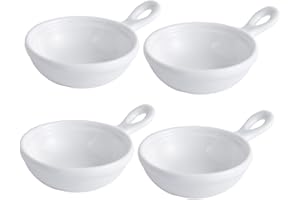 Alipis 4pcs Seasoning Dish with Handle Kitchen Air Fryer Basket Pots Ramen Bowls Sauce Bowls Ceramics White
