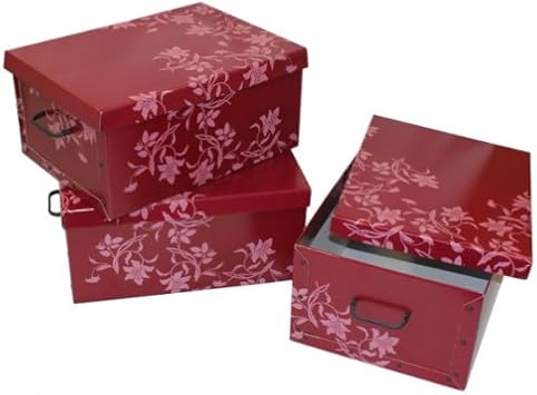 Stabile Aufbewahrungsboxen mit Deckel in Rot mit dekorativ Blumen